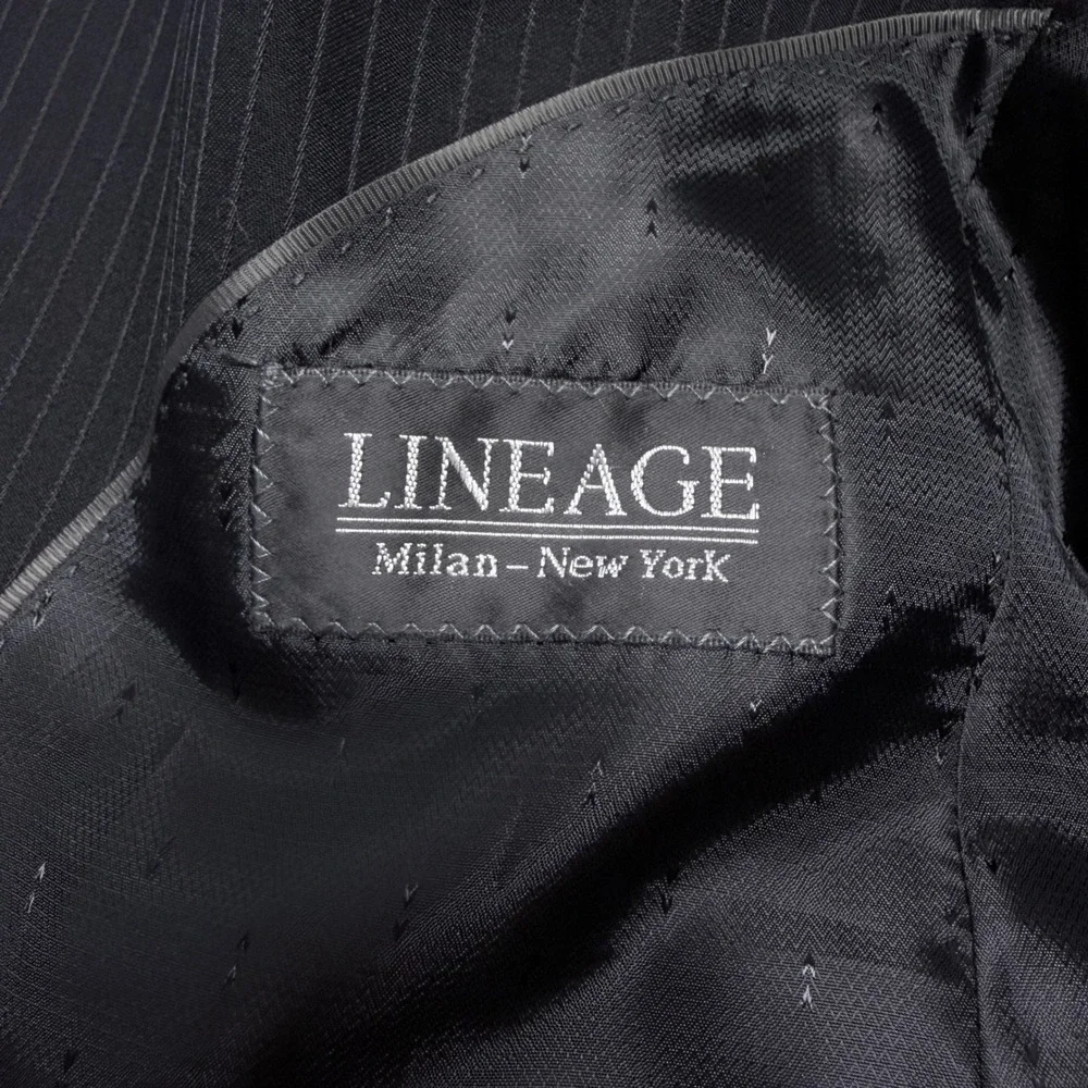 Lineage Milan-New York Mens Pinstripe 3 Button Blazer Black Superior Fine Fabric
